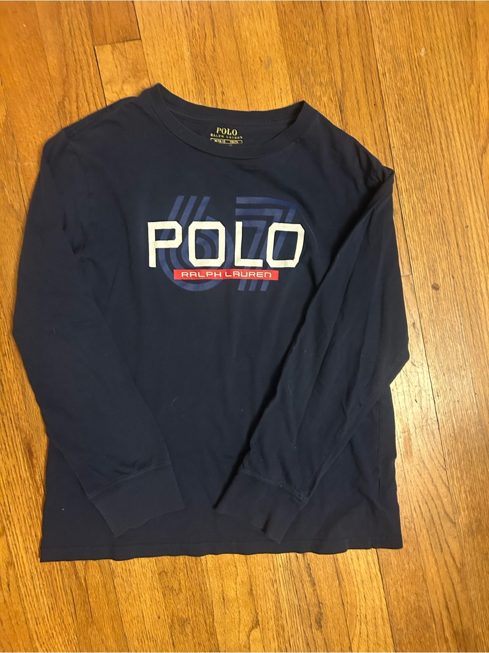 Polo by Ralph Lauren Navy Long-Sleeve Crewneck with White and Red Logo